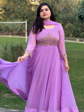 hand embroidered lavender anarkali